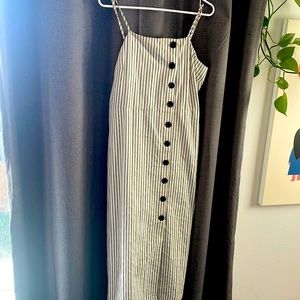 Long, white and blue pinstripe dress